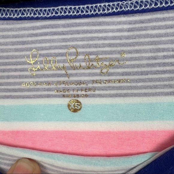 LILLY PULITZER Audelia Off the Shoulder Top True Blue Kaleidoscope Stripe, XS - Picture 4 of 8